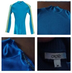 🌺Cache Blue Ribbed Knit Top